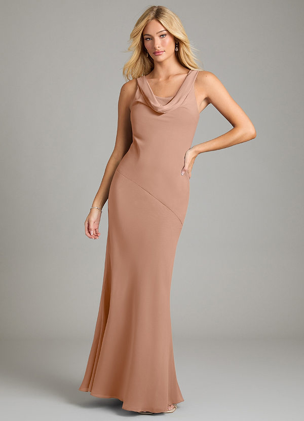 Azazie Rylina Bridesmaid Dresses Champagne Rose Mermaid Pleated Chiffon Dress image1