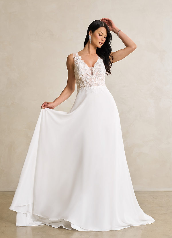 Azazie Trixie Wedding Dresses Diamond White Nude A-Line Sequins Chiffon Dress image1