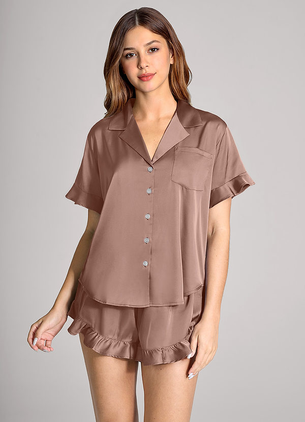 front Pigiama a maniche corte con volant in tinta unita