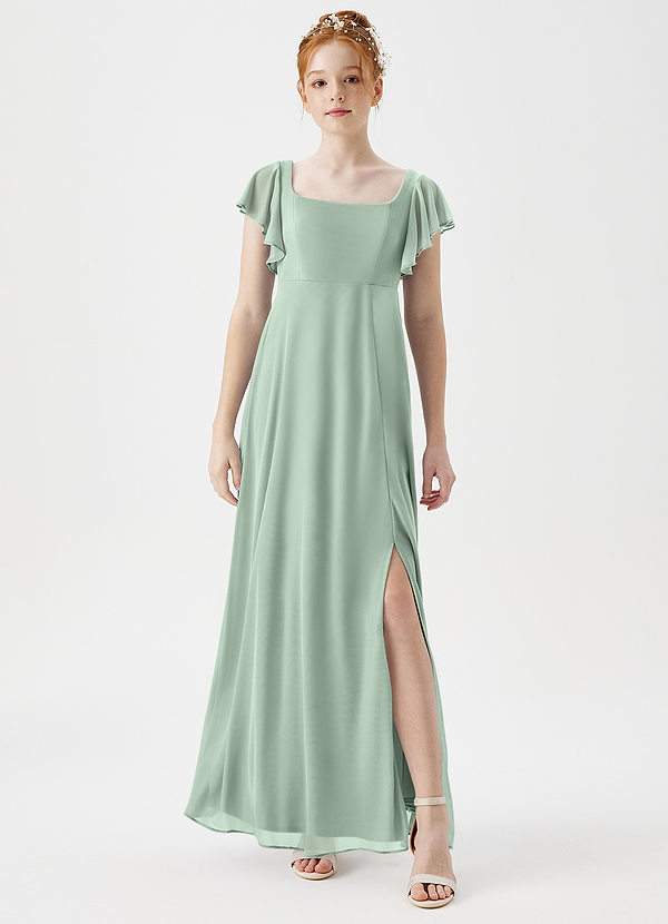 Azazie Bondi Junior A-Linie Seitliche Cut-Outs Gittergewebe Kleid Agave image1