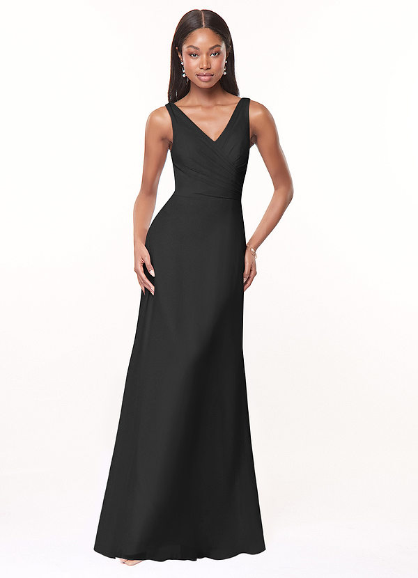 Azazie Nala Bridesmaid Dresses Black A-Line Pleated Chiffon Dress image1