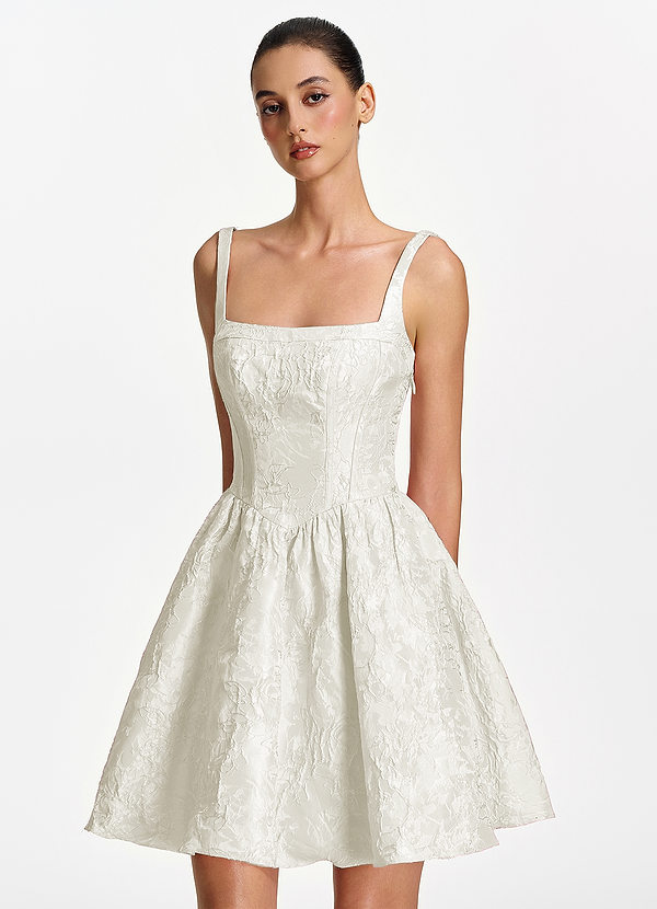 Lionelle Blanco Minivestido con escote cuadrado, estilo corsé jacquard y cordones image1