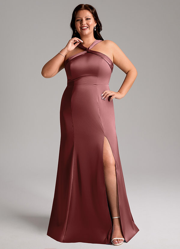 Azazie Rue Robes Demoiselle d'honneur Robe Trapèze en Satin extensible Plissée Améthyste image1