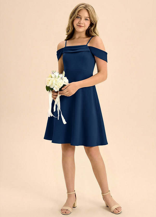 Azazie Anselie Junior Linia A Pofałdowany Satyna elastyczna Mini Młodsza druhna Sukienka image1