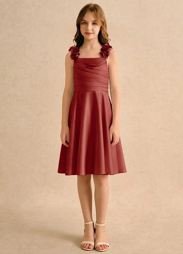 Azazie Resa Girls Formal Sukienki dla dziewczynek sypiących kwiaty Linia A Pofałdowany Matowy satynowy Długość do kolan Sukienka image1