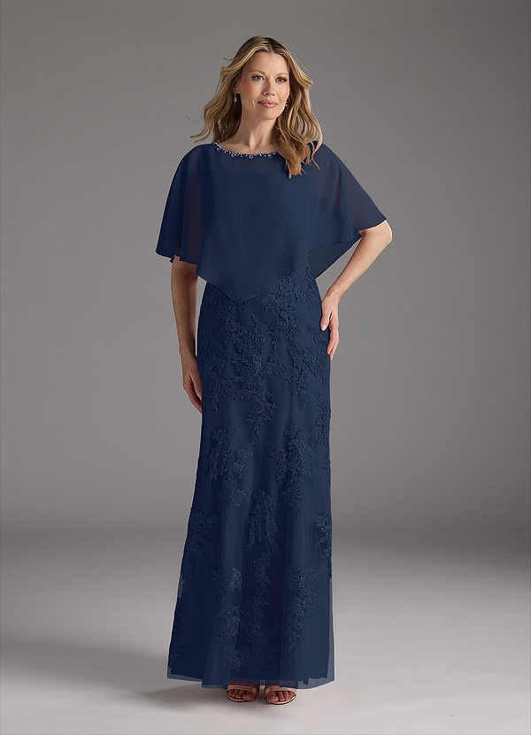 Azazie Whilhelmina Mother of the Brides Dresses Dark Navy Mermaid Lace Chiffon Dress image1