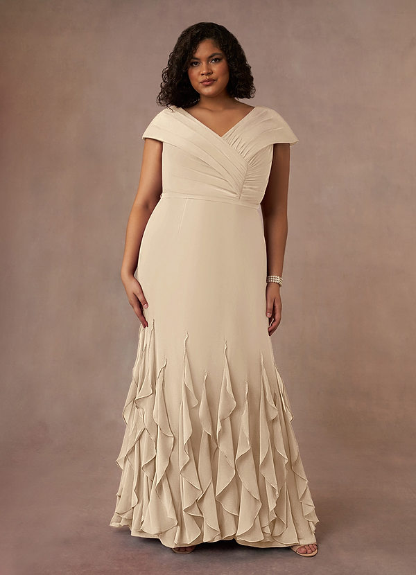 Azazie Bailora Abiti da Mamma Sposa Abito Sirena in Chiffon Increspato Champagne image1