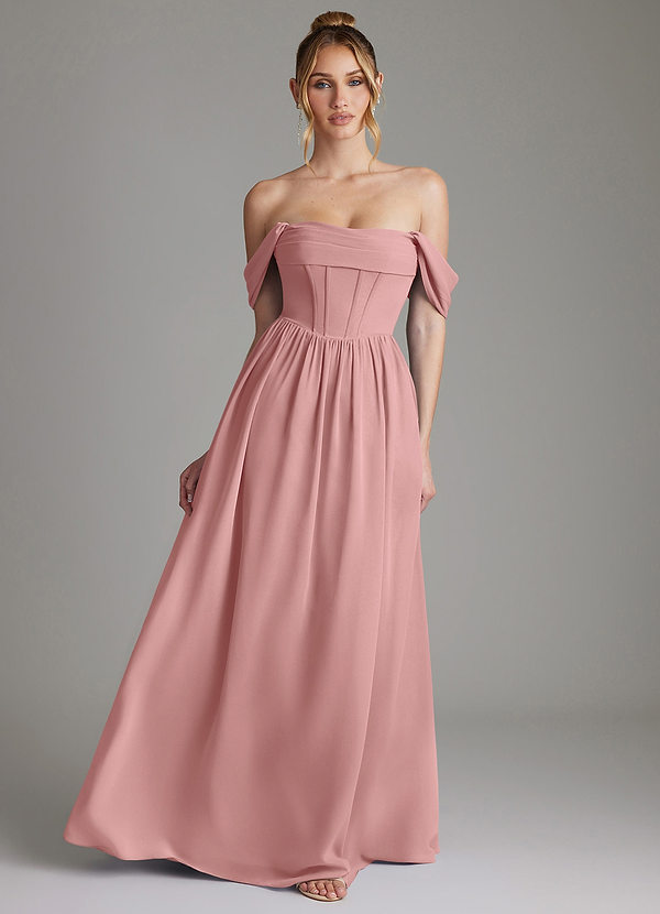 Azazie Caterina Bridesmaid Dresses Dusty Rose A-Line Corset Chiffon Dress image1