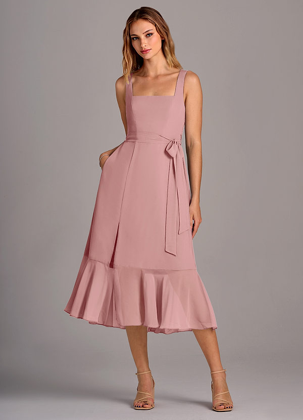 Azazie Deb Brautjungfernkleider Wandelbar A-Linie mit Taschen Chiffon Kleid Altrosa image1