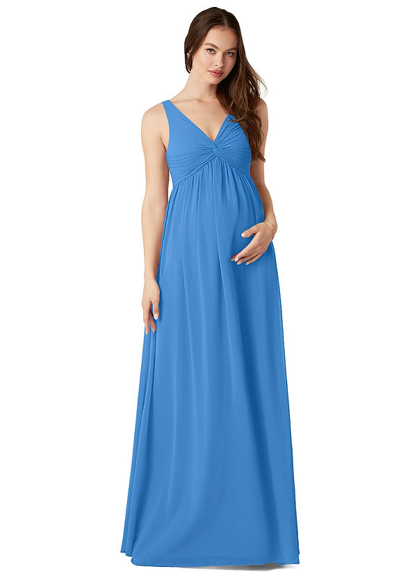 Azazie Yetta Brautjungfernkleider für Schwangere A-Linie V-Hals Versammelt Chiffon Bodenlänge Kleid image1