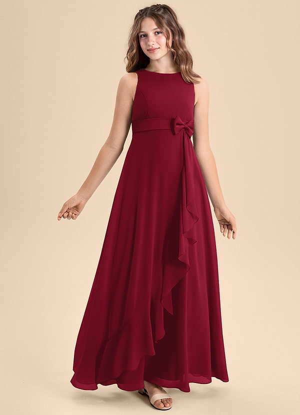 Azazie Lilenne Junior Burgundy A-Line Bow Chiffon Dress image1