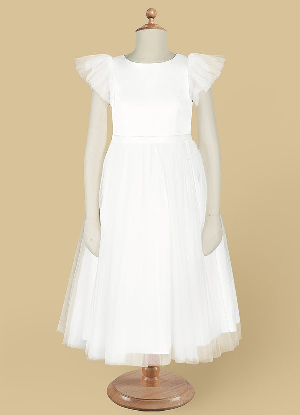 Azazie Aviana Flower Girl Dresses A-Line Tulle Knee-Length Dress with Sleeves image1