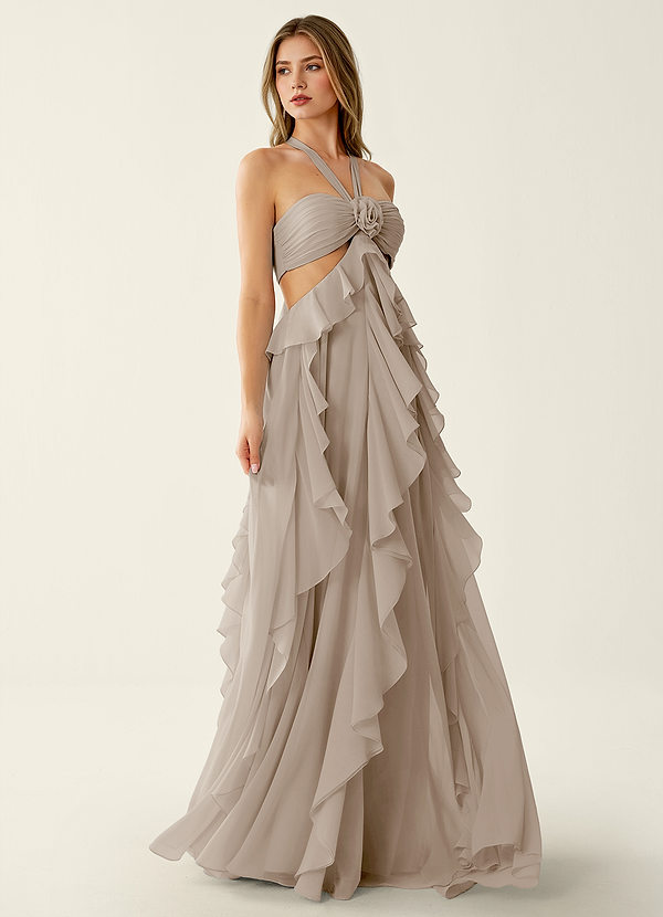 Gelsomina Vanilla Chiffon 3D Flowers Ruffled A-line Prom Dress image1