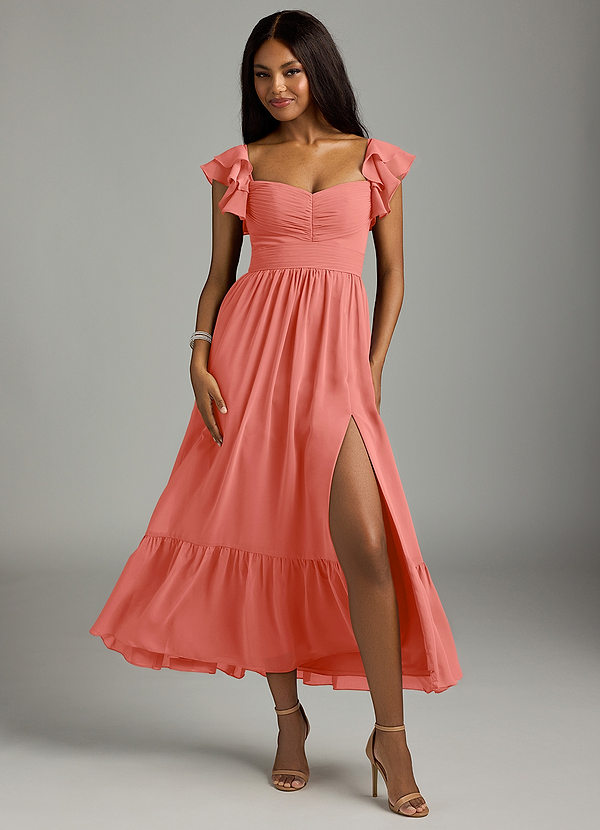 Azazie Anaya Brautjungfernkleider A-Linie Herzausschnitt Chiffon Kleid Lachsrosa image1