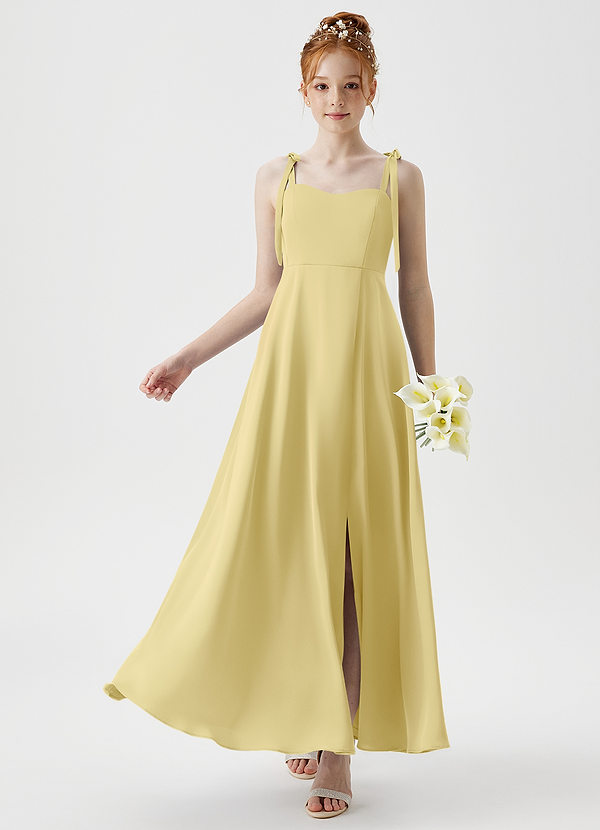 Azazie Rosey Junior Robe Trapèze en Satin extensible Encolure en Forme de Cœur Sorbet Citron image1
