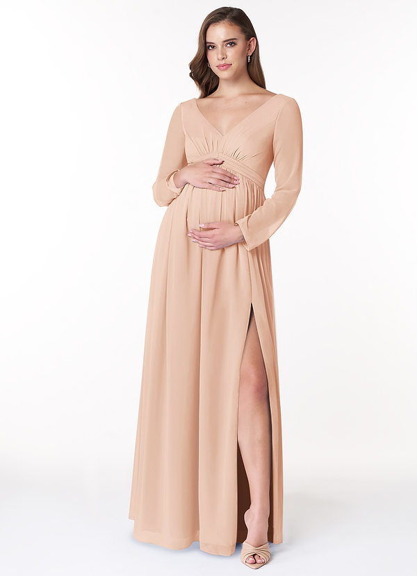 Azazie Teton Abiti da damigella premaman Abito A-Line Manica Lunga Chiffon Floor-Length image1