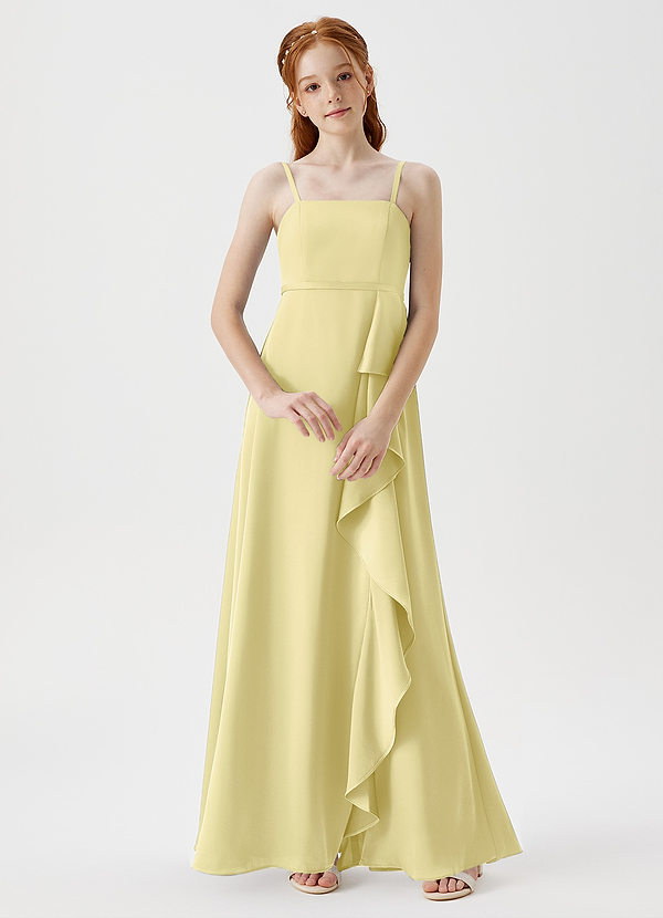 Azazie Kaylee Junior Robe Trapèze en Satin extensible avec ceinture Sorbet Citron image1