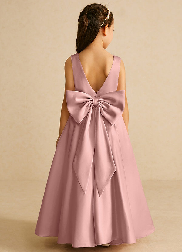 Azazie Pipsy Blumenkinder Kleider A-Linie Schleifen Matte Satin Kleid Roségold image1