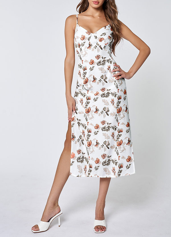 White Cordova White Floral Print Midi Dress Dresses | Azazie