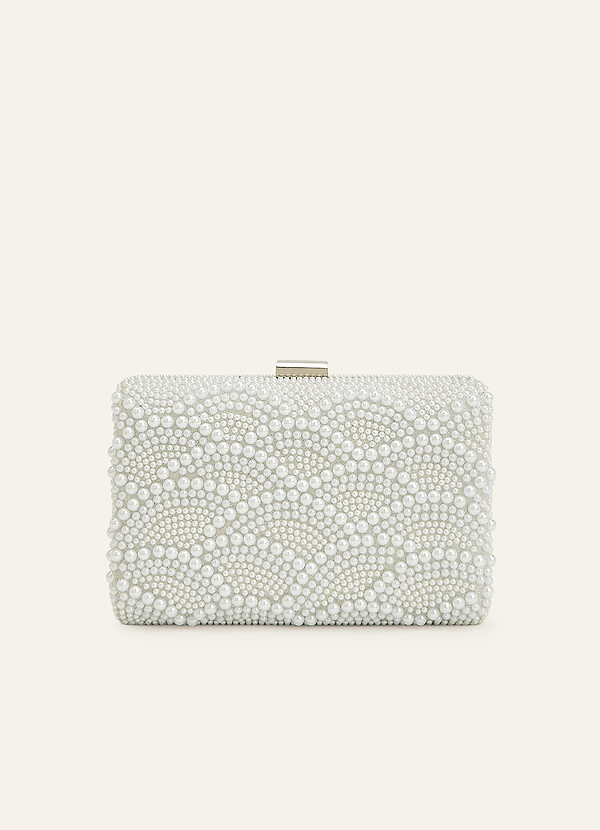 front Pearl Beaded Metal Frame Clutch