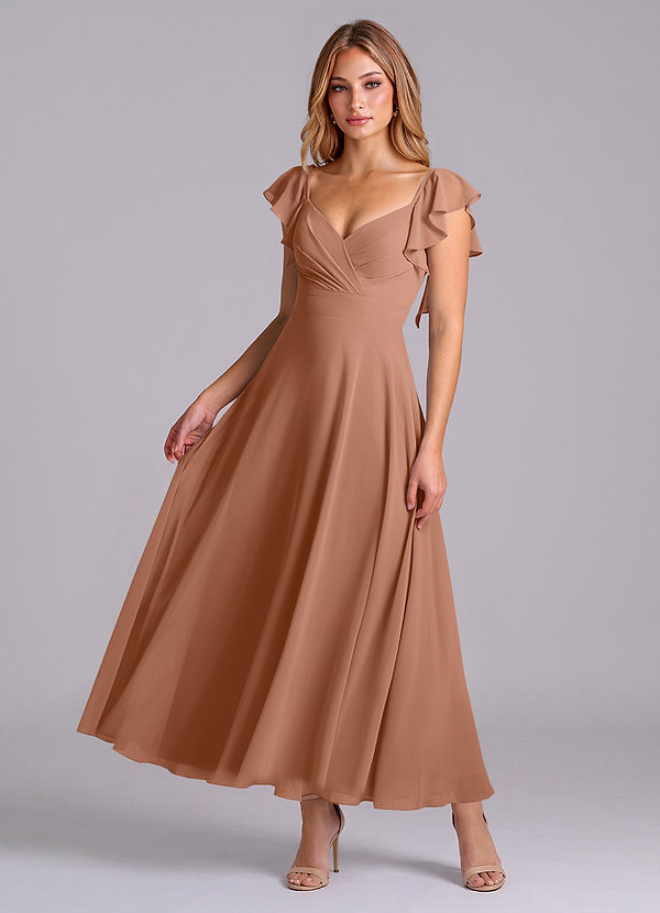 Azazie Leilani Bridesmaid Dresses Bronzer A-Line Ruched Chiffon Dress image1