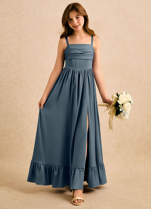 Azazie Maisie Girls Formal Sukienki dla dziewczynek sypiących kwiaty Linia A Marszczony Satyna elastyczna Długość podłogi Sukienka image1