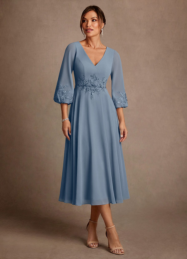 Azazie Ana Suknie dla Matki Panny Młodej Linia A Koronka Szyfon Długość herbaty Sukienka image1