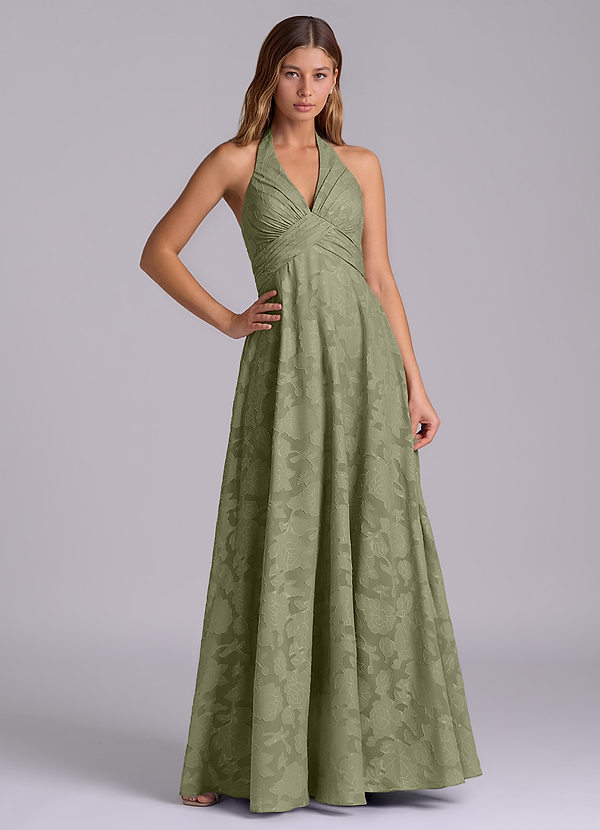 Azazie Tessie Brudtärneklänningar Klä av A-Linje i Blommig Utbrändhet Plisserad Pistasch image1