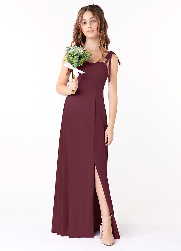 Azazie Rosey Junior Cabernet A-Line Sweetheart Neckline Chiffon Dress image1
