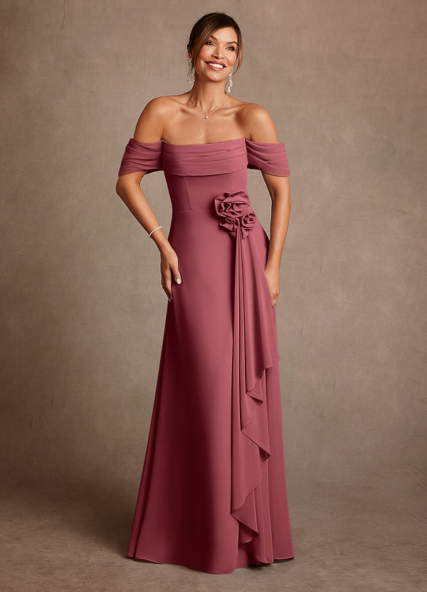 Azazie Amherst Brautmutterkleider A-Linie Schulterfrei Chiffon Kleid Merlot image1