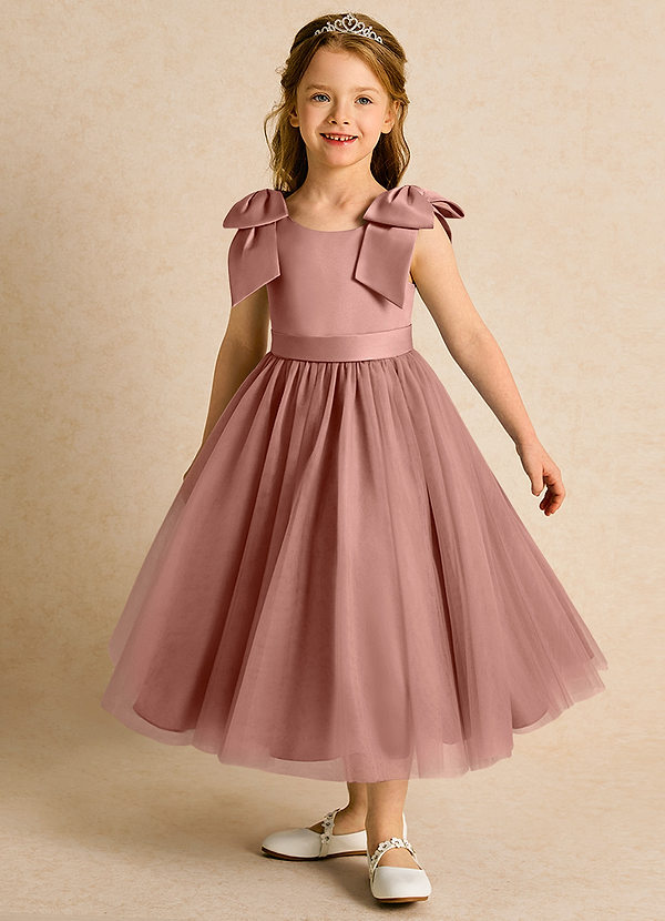 Azazie Serene Abiti da Ragazza di Fiori Abito Principessa in Raso Opaco Fiocco Cedro Rosa image1