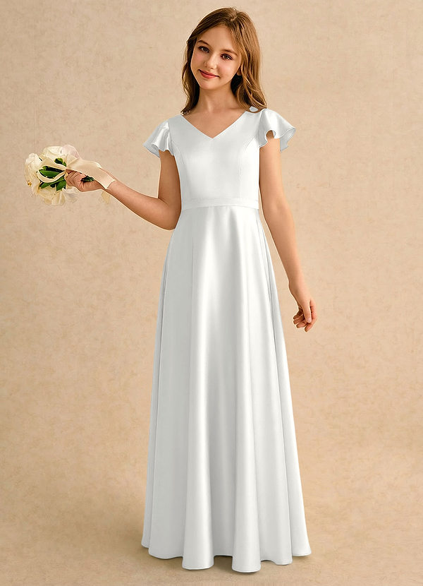 Azazie Nari Girls Formal Klänningar för brudeflicka Klä A-Line i Stretch Satin med ärmar image1