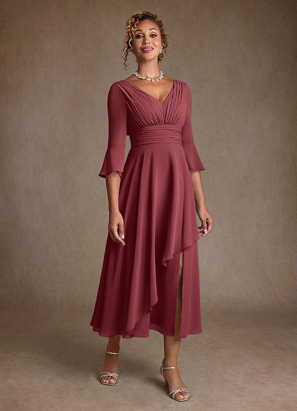 Azazie Aerynne Mother of the Brides Dresses Merlot A-Line Pleated Chiffon Dress image1