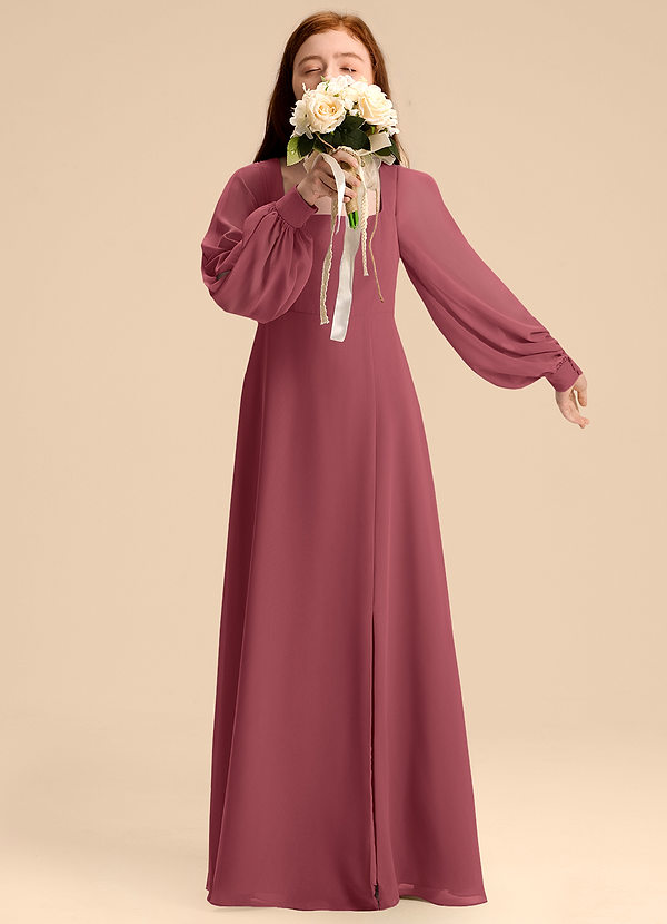 Azazie Bondi Junior Abito A-Line in Chiffon Blusa Merlot image1