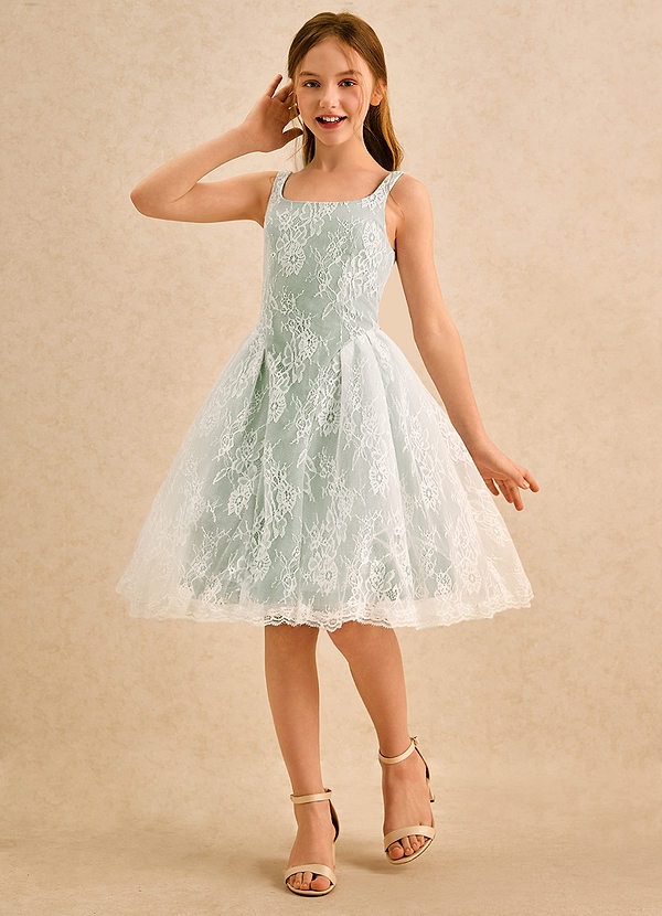 Azazie Cubbie Girls Formal Bloemenmeisjes Jurken A-Lijn Jurk van Kant Stoffige Salie image1