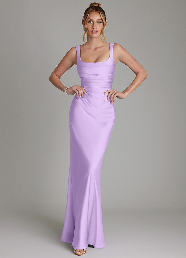 Azazie Agustina Brudepigekjoler Havfrue Korset Stræk satin Gulv-længde Kjole image1