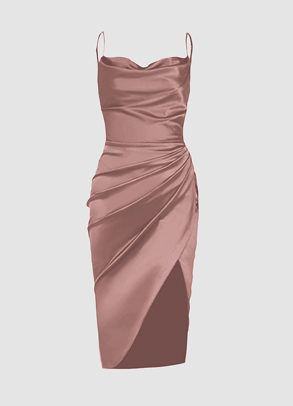 back Robe Rose Poudré Longueur Midi en Satin