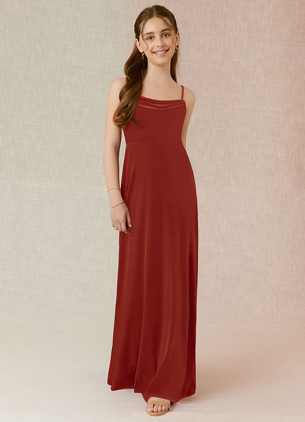 Azazie Solange Junior Terracotta A-Line Velvet Dress image1
