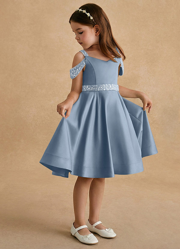 Azazie Judi Vestidos de Niña de Flores Vestido de Azul Polvoriento de Satin Mate de Corte En A image1