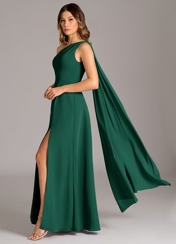 Azazie Tella Bridesmaid Dresses Emerald A-Line One Shoulder Chiffon Dress image1