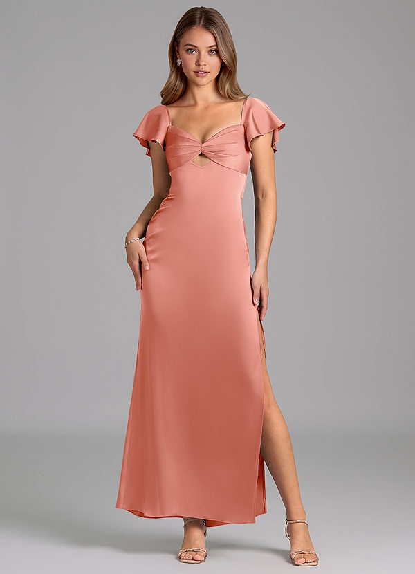 Azazie Demia 신부 들러리 드레스 쉬스 스윗하트 네크라인 스트레치 새틴 발목 길이 드레스 image1