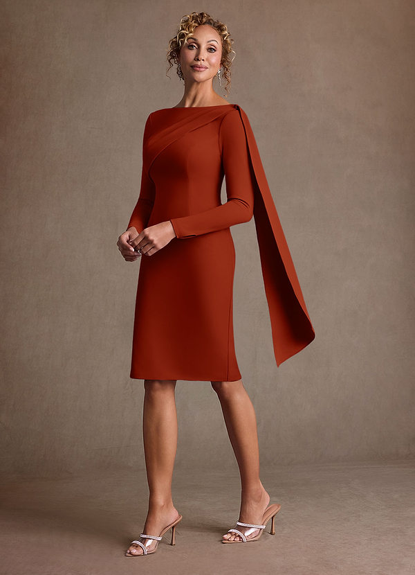 Azazie Merian Suknie dla Matki Panny Młodej Kolumna Pofałdowany Rozciągliwy Krep Długość do kolan Sukienka image1