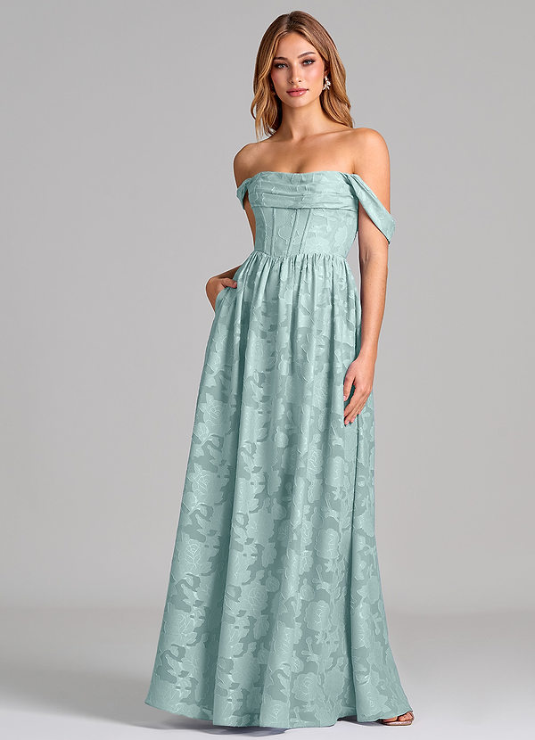 Azazie Hattie 신부 들러리 드레스 A라인 코르셋 플로럴 번아웃 바닥 길이 드레스 image1