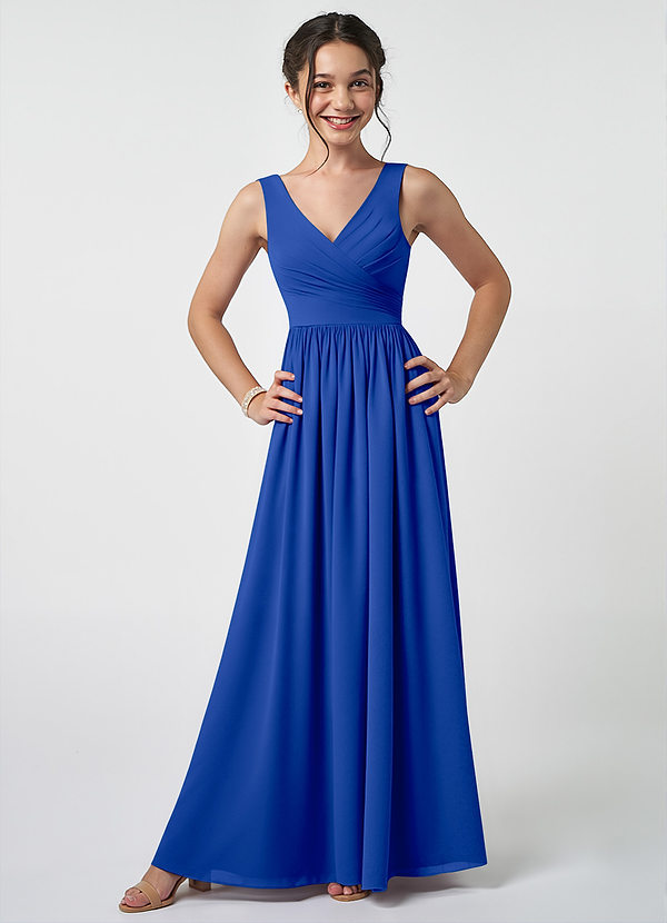 Azazie Keyla Junior Royal Blue A-Line Pleated Chiffon Dress image1