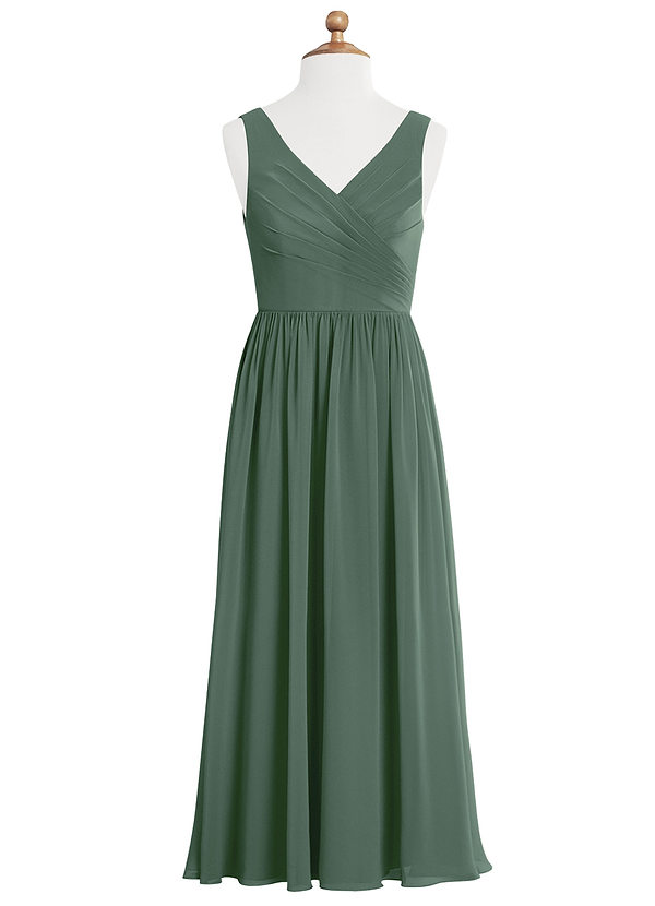 Azazie Keyla Junior Eucalyptus A-Line Pleated Chiffon Dress image1