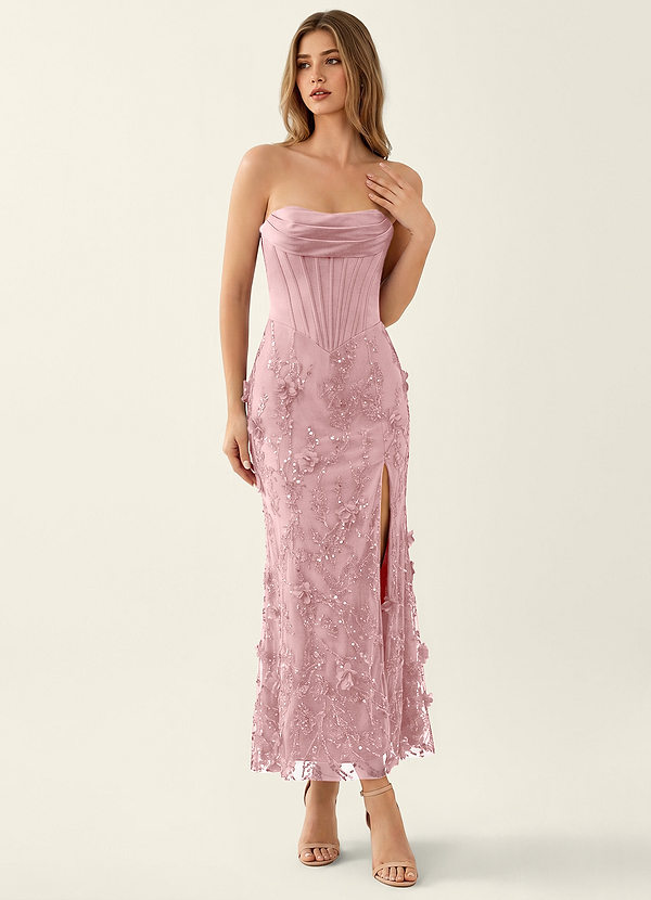 Lavinia Lyserød 3D Blomster Korset Perlebesat Maxikjole image1