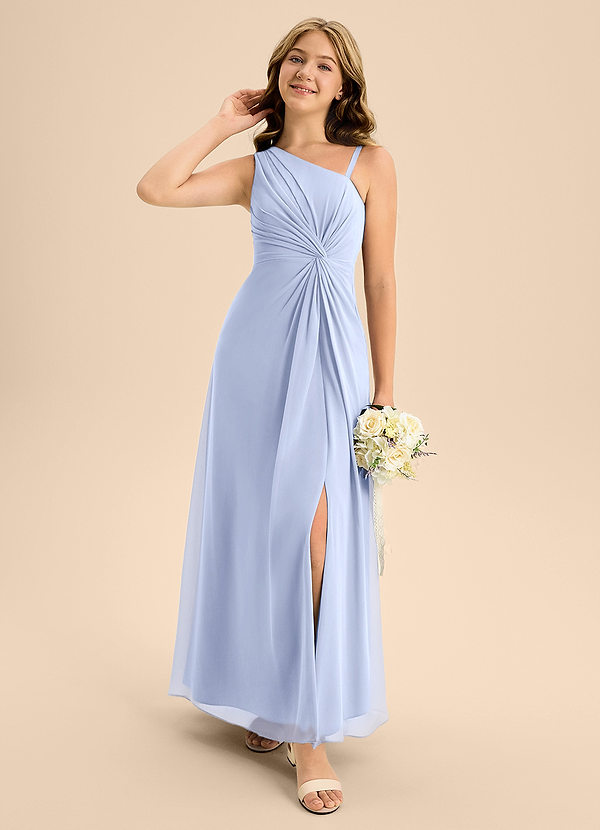 Azazie Brooke Junior Abito A-Line in Chiffon Spacco Laterale Ghiaccio image1