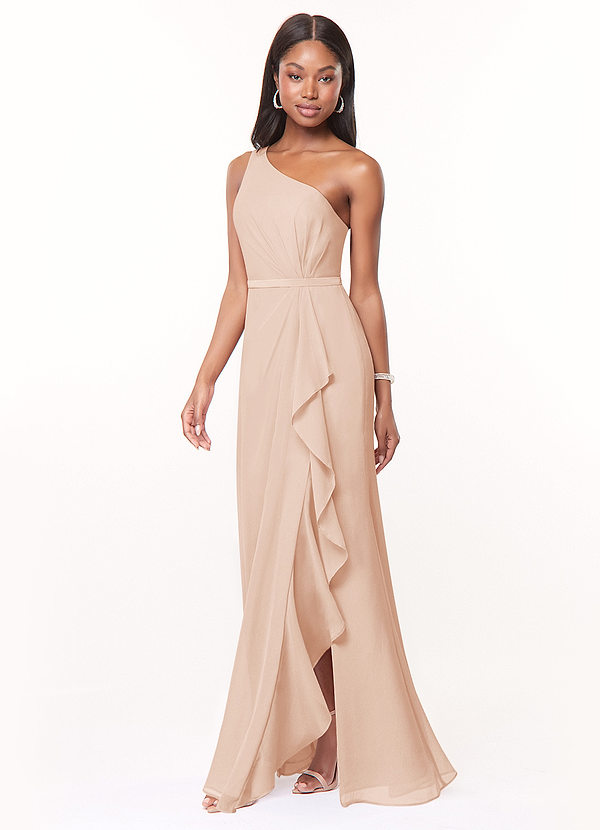 Azazie Liza Bridesmaid Dresses English Rose Mermaid One Shoulder Chiffon Dress image1