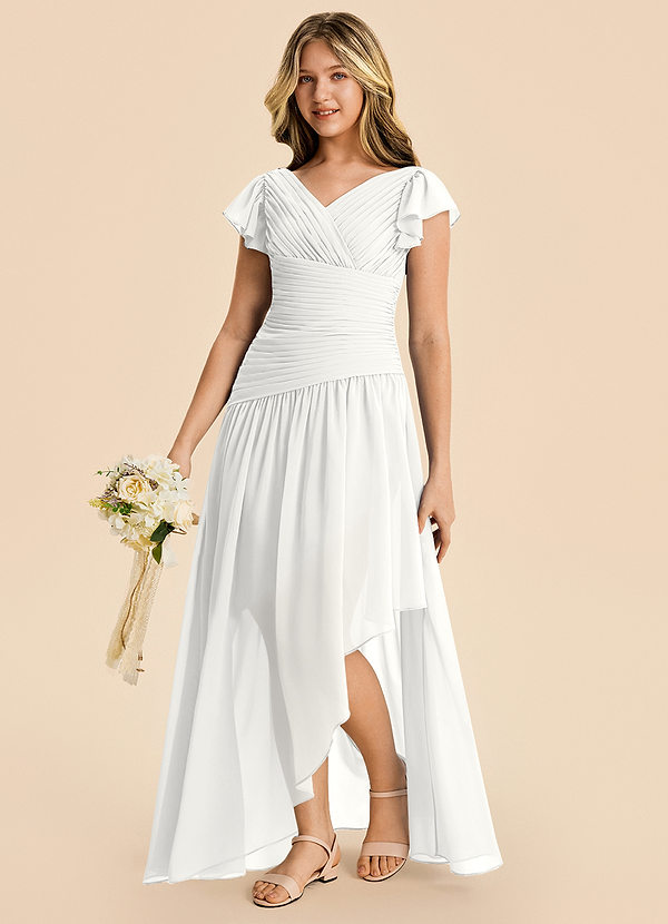Azazie Pia Junior White A-Line Pleated Chiffon Dress image1