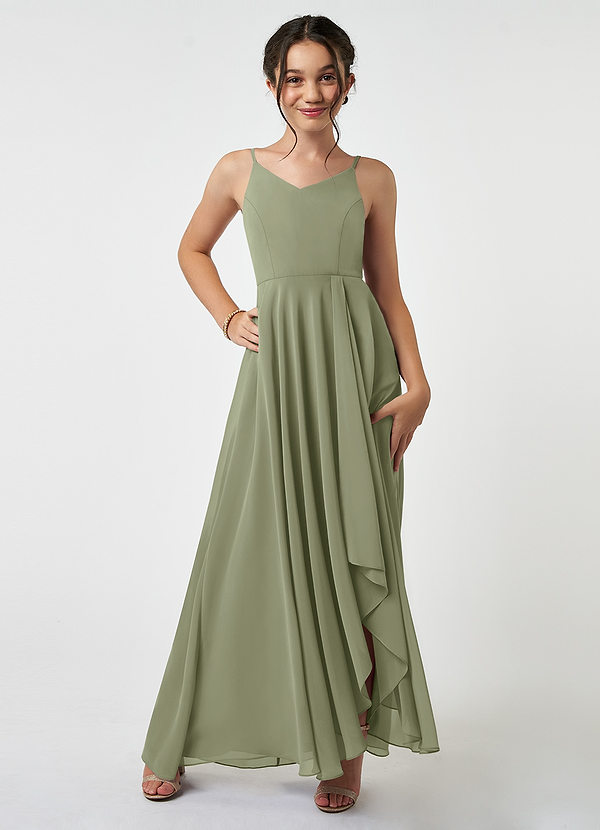 Azazie Collette Junior Pistachio A-Line Ruched Chiffon Dress image1